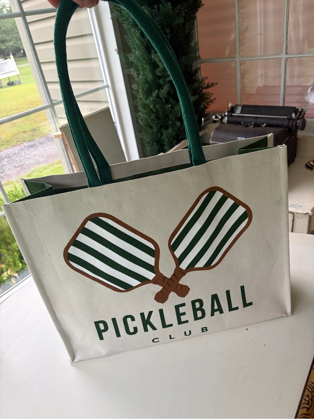 Pickleball Club Canvas Tote in Cream and Green